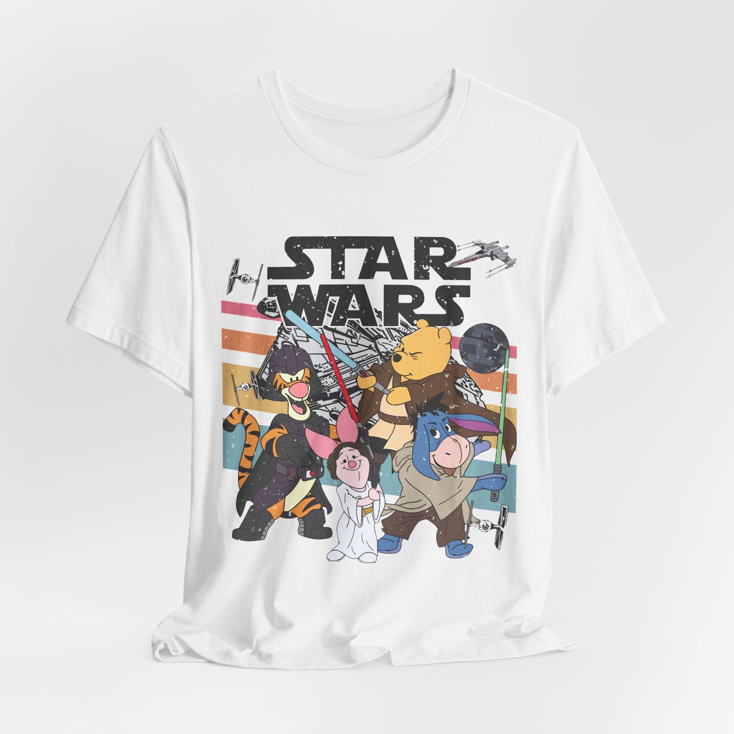 Star Wars Winnie Pooh Friends Unisex Jersey T-Shirt, Geek Tee, Sci-Fi Fan Shirt, Movie Night Apparel, Gift for Star Wars Lovers