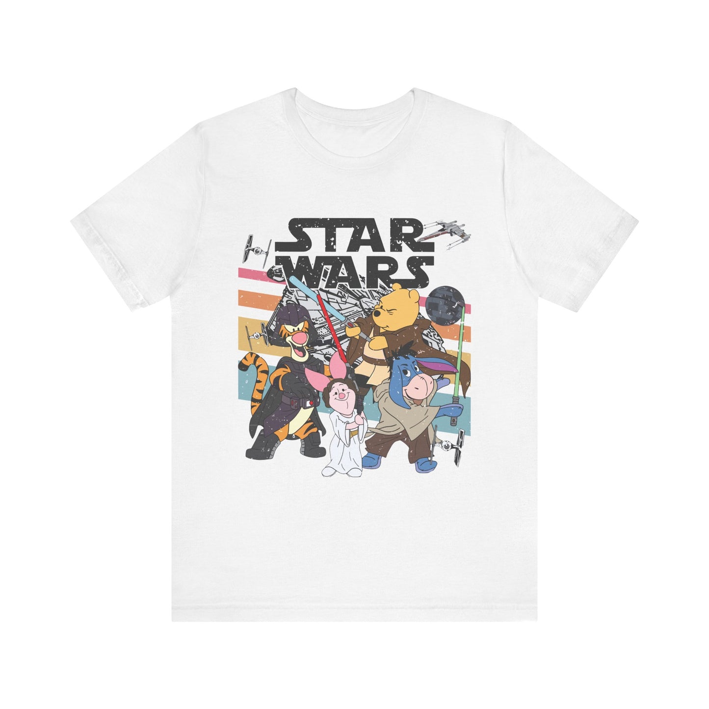 Star Wars Winnie Pooh Friends Unisex Jersey T-Shirt, Geek Tee, Sci-Fi Fan Shirt, Movie Night Apparel, Gift for Star Wars Lovers