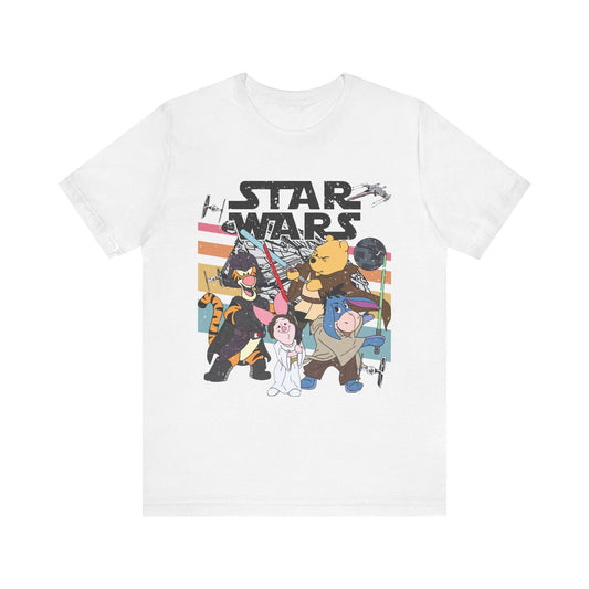 Star Wars Winnie Pooh Friends Unisex Jersey T-Shirt, Geek Tee, Sci-Fi Fan Shirt, Movie Night Apparel, Gift for Star Wars Lovers