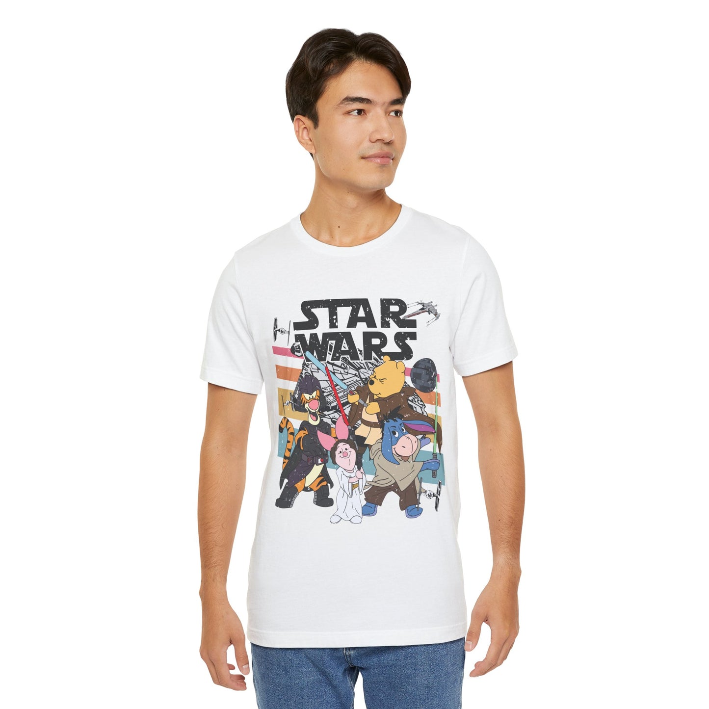 Star Wars Winnie Pooh Friends Unisex Jersey T-Shirt, Geek Tee, Sci-Fi Fan Shirt, Movie Night Apparel, Gift for Star Wars Lovers